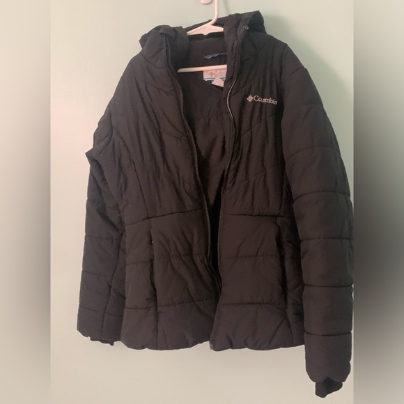 Boys Columbia size 10-12 medium hooded black zip up puffer coat VGUC - Picture 1 of 15
